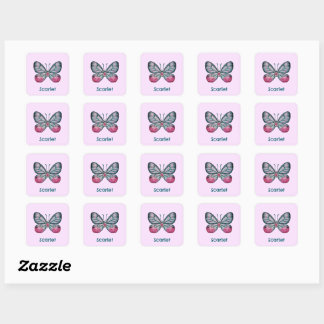 Personalisierter Oktober Pink Glasswing Butterfly Quadratischer Aufkleber