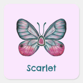 Personalisierter Oktober Pink Glasswing Butterfly Quadratischer Aufkleber