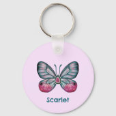 Personalisierter Oktober Pink Glasswing Butterfly  Schlüsselanhänger (Vorderseite)