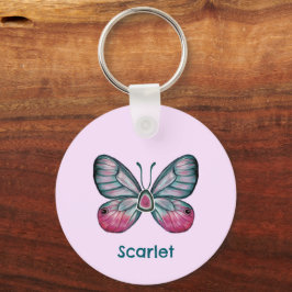 Personalisierter Oktober Pink Glasswing Butterfly Schlüsselanhänger