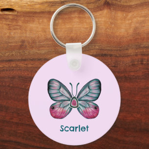 Personalisierter Oktober Pink Glasswing Butterfly Schlüsselanhänger