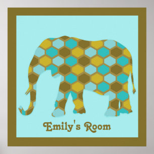Personalisierter Oliven Grün Blau Gold Elefant Poster
