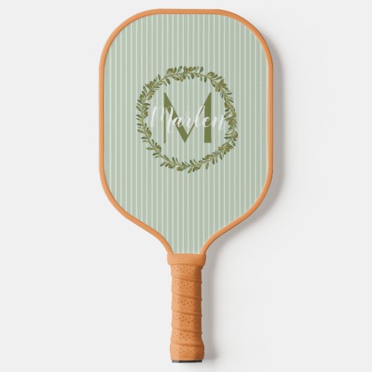 Personalisierter Olivenkranz-Monogramm Pickleball Schläger (Vorderseite)