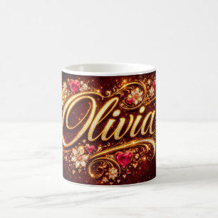 Personalisierter Olivia-Mug Rosa Herzen Gold Roman Kaffeetasse