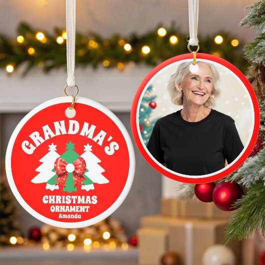 Personalisierter Oma-Foto-Weihnachtsbaum Keramik Ornament