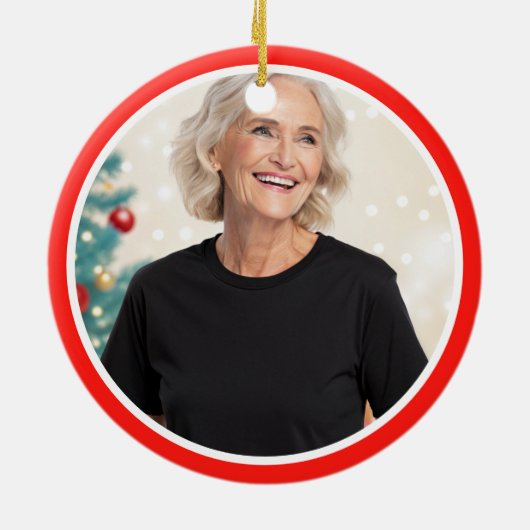Personalisierter Oma-Foto-Weihnachtsbaum Keramik Ornament (Hinten)