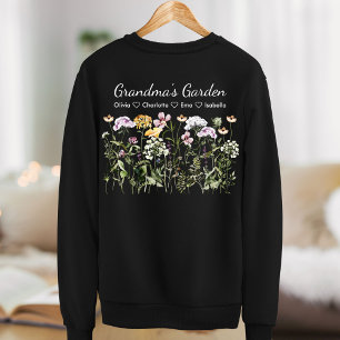 Personalisierter Oma-Wildblumengarten Schwarz Sweatshirt