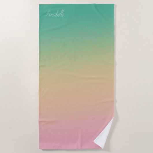 Personalisierter Ombre Gradient Aquamarin Peach Pi Strandtuch (Vorderseite)