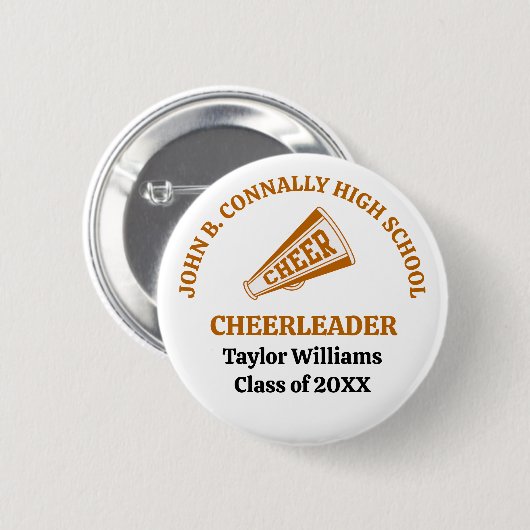 Personalisierter Orange High School Cheerleader Button (Vorne & Hinten)