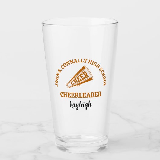 Personalisierter Orange High School Cheerleader Glas (Vorderseite)