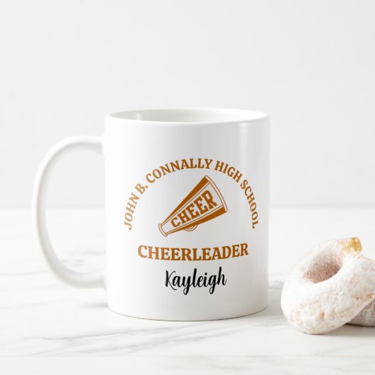 Personalisierter Orange High School Cheerleader Kaffeetasse (Mit Donut)
