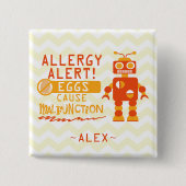 Personalisierter orange Roboter-Ei-Allergie-Alarm Button (Vorderseite)
