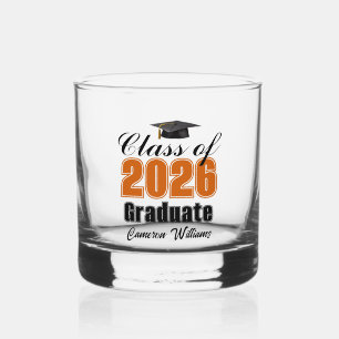 Personalisierter orange-schwarzer Abschluss Klasse Whiskyglas
