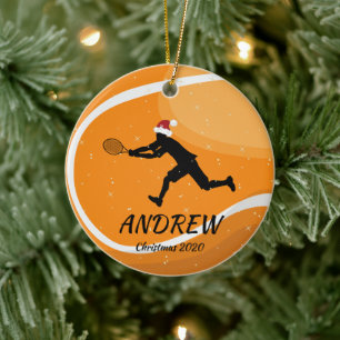 Personalisierter Orange Tennis Ball Player Weihnac Keramik Ornament