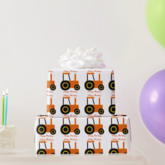 Personalisierter orange Traktor-Geburtstag Geschenkpapier