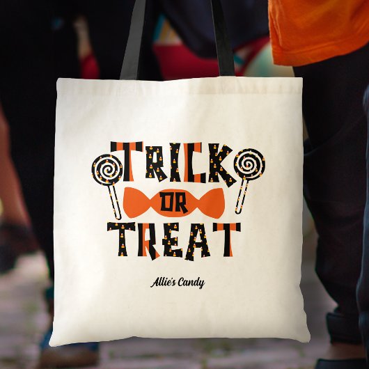 Personalisierter Orange- und Schwarzer Trick oder  Tragetasche