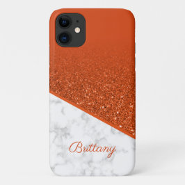 Personalisierter Orangefarbener Glitzer - Weißer M Case-Mate iPhone Hülle