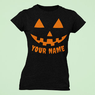 Personalisierter orangefarbener Kürbis Halloween D T-Shirt