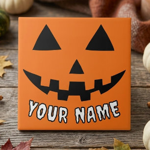 Personalisierter orangefarbener Kürbis Halloween I Fliese