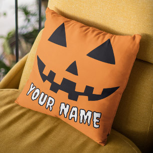 Personalisierter orangefarbener Kürbis Halloween I Kissen