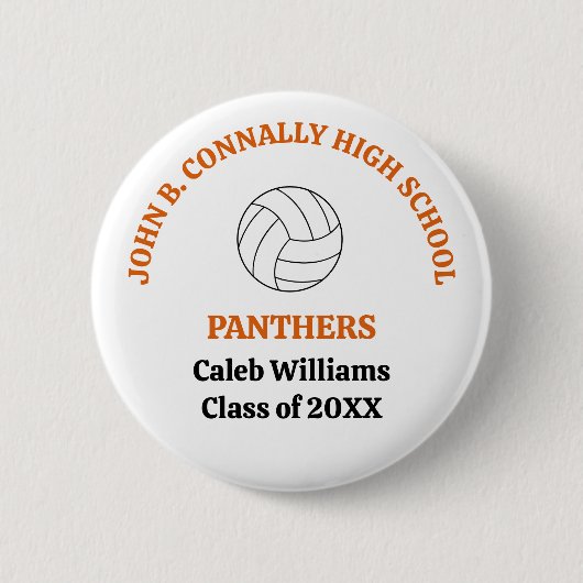 Personalisierter orangefarbener Volleyballspieler Button (Vorderseite)
