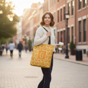 Personalisierter Orangen-Zitrus-Monogramm Tasche
