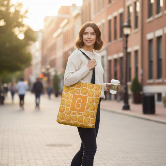 Personalisierter Orangen-Zitrus-Monogramm Tasche