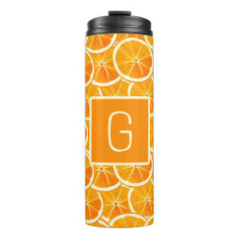 Personalisierter Orangen-Zitrus-Monogramm Thermosbecher