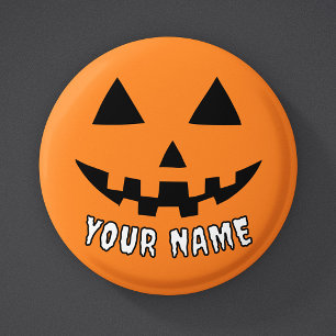 Personalisierter Oranger Kürbis Halloween Dein Nam Button