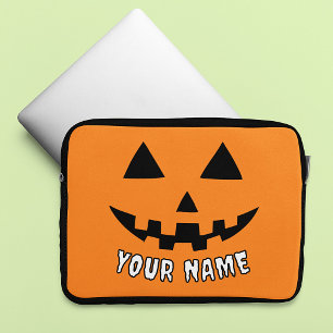 Personalisierter Oranger Kürbis Halloween Dein Nam Laptopschutzhülle