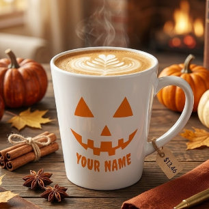 Personalisierter Oranger Kürbis Halloween Dein Nam Milchtasse