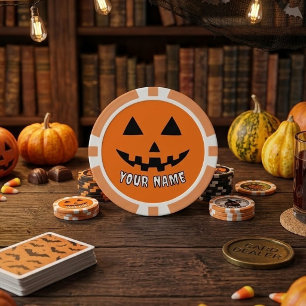 Personalisierter Oranger Kürbis Halloween Dein Nam Pokerchips