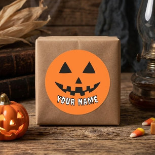 Personalisierter Oranger Kürbis Halloween Dein Nam Runder Aufkleber
