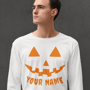 Personalisierter Oranger Kürbis Halloween Dein Nam T-Shirt
