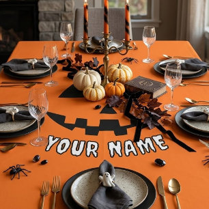 Personalisierter Oranger Kürbis Halloween Dein Nam Tischdecke