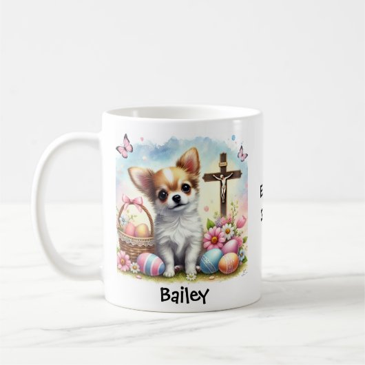 Personalisierter Oster Chihuahua Hund Kaffeetasse (Links)