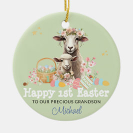 Personalisierter Osterhalt GREEN Lamm Keramik Ornament