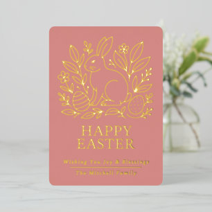 Personalisierter Osterhase Frühling Gold Floral Folien Feiertagskarte