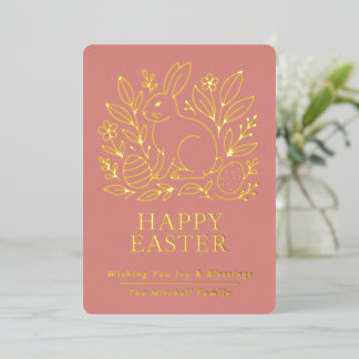 Personalisierter Osterhase Frühling Gold Floral Folien Feiertagskarte