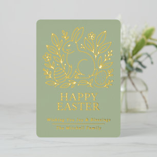 Personalisierter Osterhase Frühling Gold Floral Folien Feiertagskarte