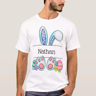 Personalisierter Osterhase Name Pastell Kunst blau T-Shirt