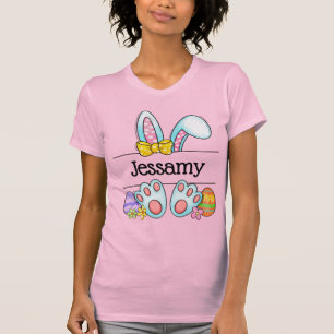 Personalisierter Osterhase Name Pastell-Schleife T-Shirt