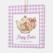 Personalisierter Osterhase Teekanne Gingham Famili Keramikornament (Links)