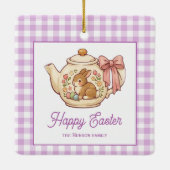 Personalisierter Osterhase Teekanne Gingham Famili Keramikornament (Rückseite)