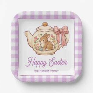 Personalisierter Osterhase Teekanne Gingham Famili Pappteller