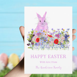Personalisierter Osterhase Wasserfarbe Wildblume Feiertagskarte