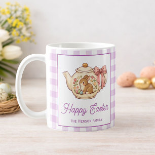 Personalisierter Osterhasen-Teekanne Gingham Famil Kaffeetasse