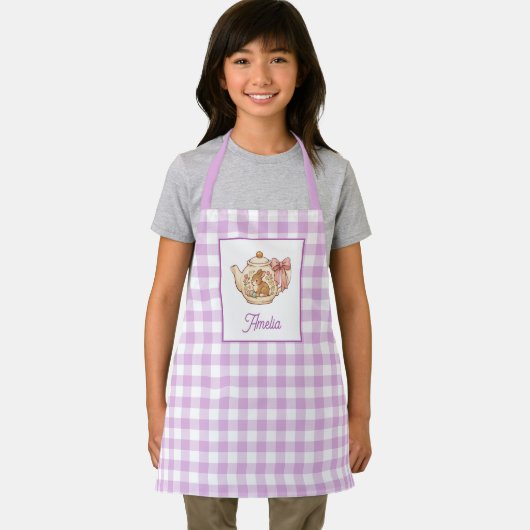 Personalisierter Osterhasen-Teekanne Gingham Name Schürze (Insitu)