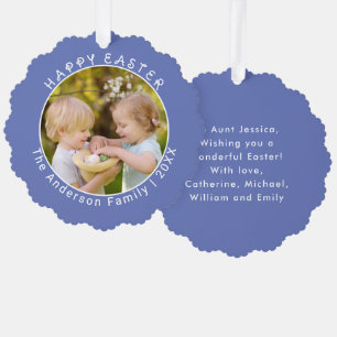 Personalisierter Ostern-Fototag Frühling Blau Ornament Karte