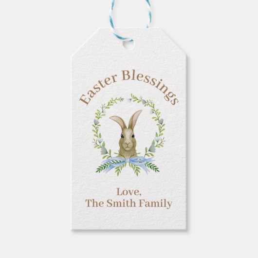 Personalisierter Ostersegler Wasserfarbenkaninchen Geschenkanhänger (Vorderseite)